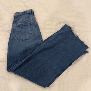 American Eagle Outfitters Baggy Mid-Rise Frayed-Edge Jeans